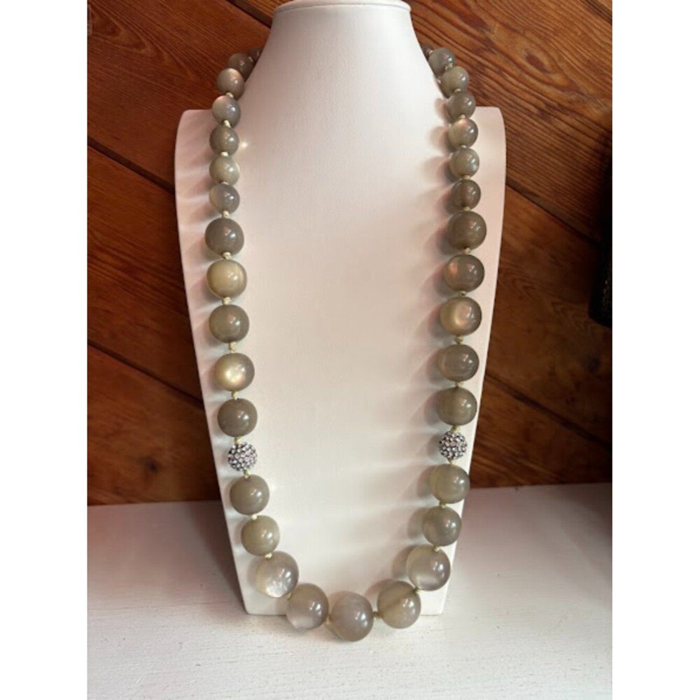 Gray Cat's Eye & Rhinestone Necklace 32"